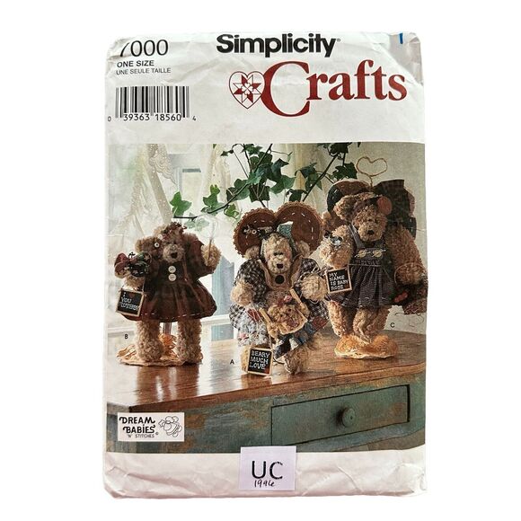 12" TEDDY BEAR ANGEL & CLOTHES SEWING PATTERN SIMPLICITY 7000 VTG 90s UNCUT - Picture 1 of 2